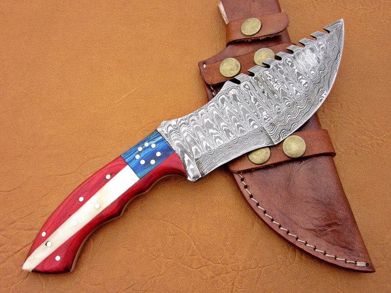 Custom Handmade Damascus Steel Fixed Blade Hunting Tracker Knife - SUSA KNIVES