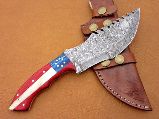 Custom Handmade Damascus Steel Fixed Blade Hunting Tracker Knife - SUSA KNIVES