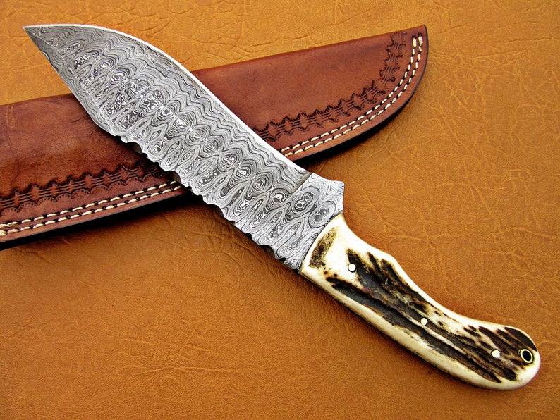 Custom Handmade Damascus Steel Fixed Blade Hunting Knife - SUSA KNIVES