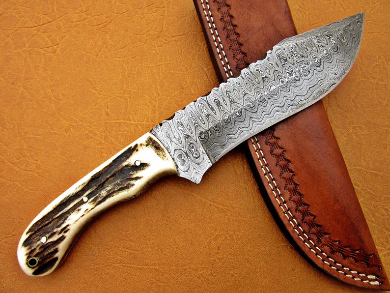 Custom Handmade Damascus Steel Fixed Blade Hunting Knife - SUSA KNIVES