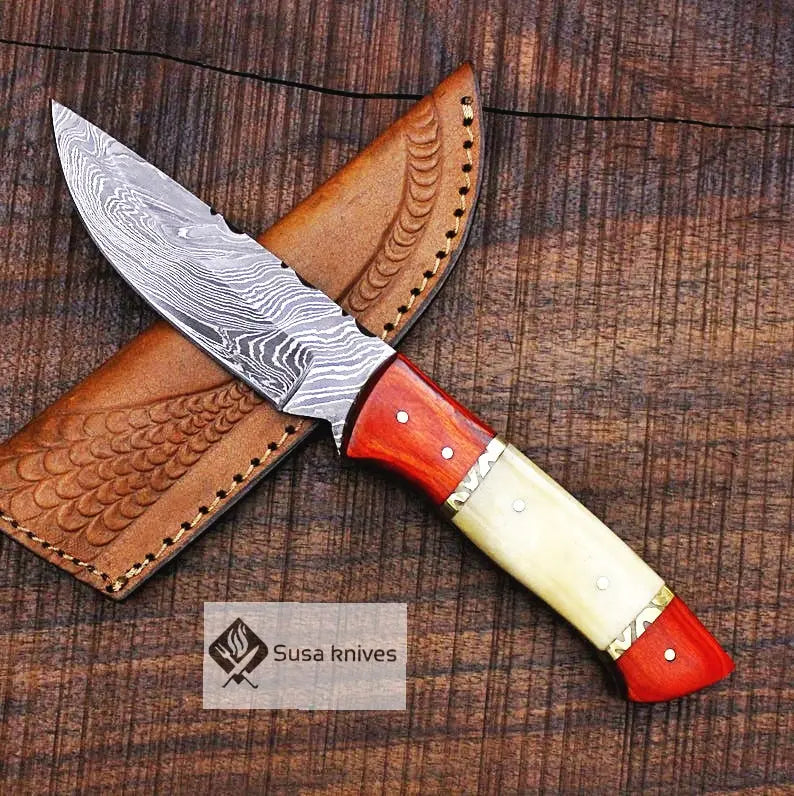 9.5" Damascus Bushcraft Knife - Hunting, Camping, Fixed Blade, Christmas, Anniversary Gift Men, Unique Knife, EDC, Fixed Blade, Survival - SUSA KNIVES