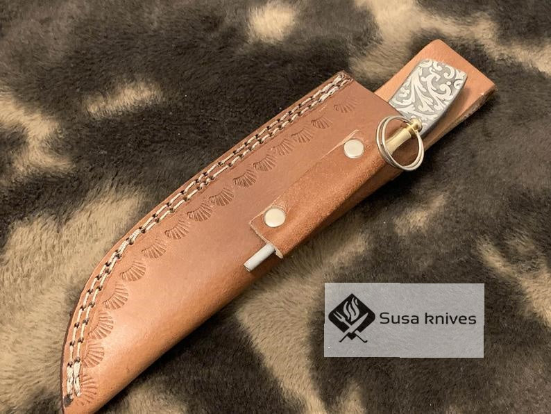 Limited Addition Damascus Steel Blade- custom handmade carved scale - SUSA KNIVES