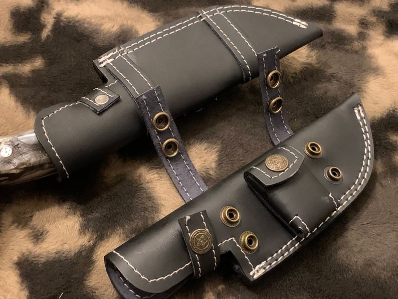 Damascus Tracker Knife Hunting Knife Sheep horn, Ladder Pattern, Blank +Sheath - SUSA KNIVES
