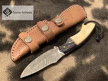 Load image into Gallery viewer, Damascus Steel blade- Bone wood Brass spacer & black exotic sheet scale - SUSA KNIVES