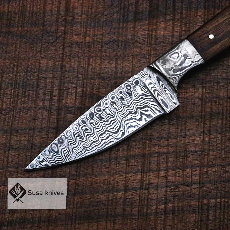 Handmade Bushcraft Damascus Steel Knife with Walnut Wood Handle - Hunting, Camping, Survival, Anniversary Gift, Gift for dad, Men's Gift - SUSA KNIVES