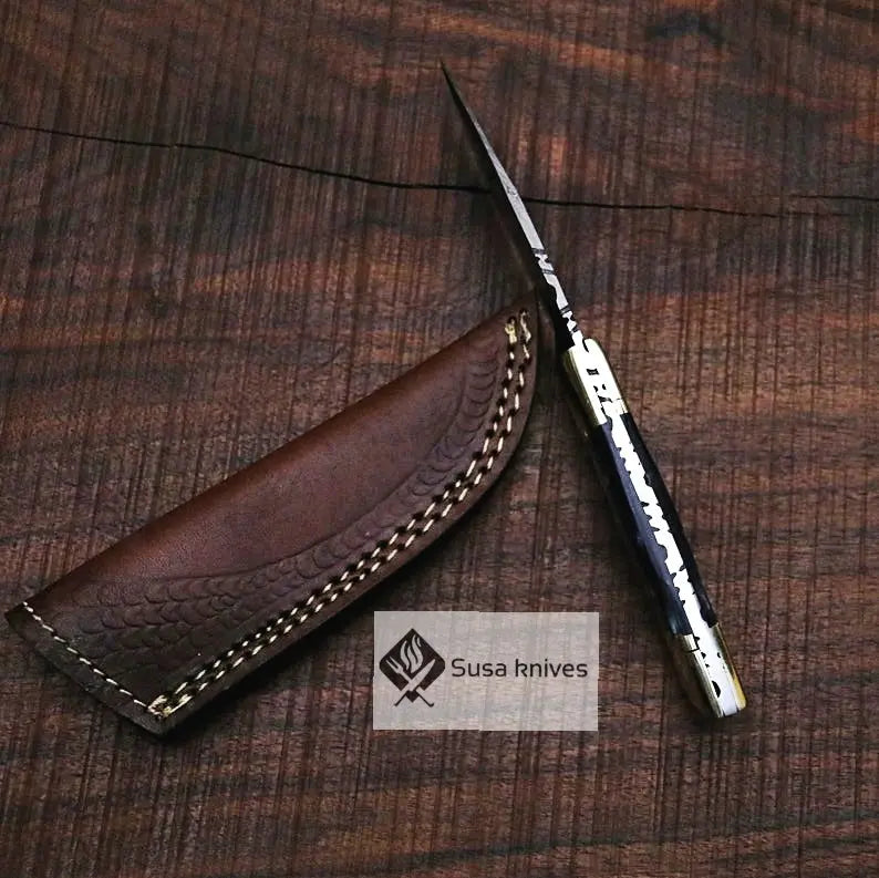 Damascus Bushcraft Knife with Epoxy Resin Scales - Hunting, Camping, Fixed Blade, Christmas, Anniversary Gift Men, Unique Knife, EDC - SUSA KNIVES