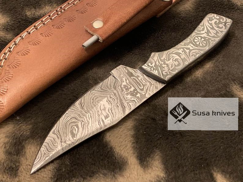 Limited Addition Damascus Steel Blade- custom handmade carved scale - SUSA KNIVES
