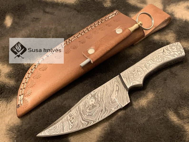 Limited Addition Damascus Steel Blade- custom handmade carved scale - SUSA KNIVES