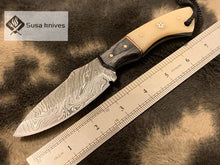 Load image into Gallery viewer, Damascus Steel blade- Bone wood Brass spacer & black exotic sheet scale - SUSA KNIVES