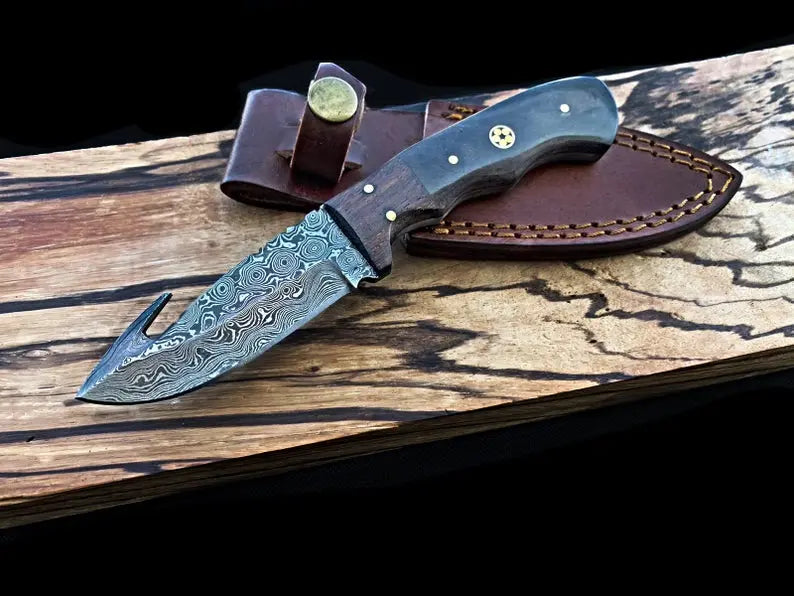 Damascus Skinning gut hook Hunting Knife susa knives - SUSA KNIVES