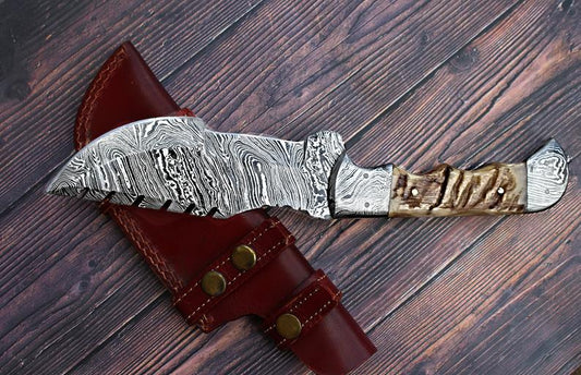 DAMASCUS STEEL  HANDMADE TRACKER KNIFE - SUSA KNIVES