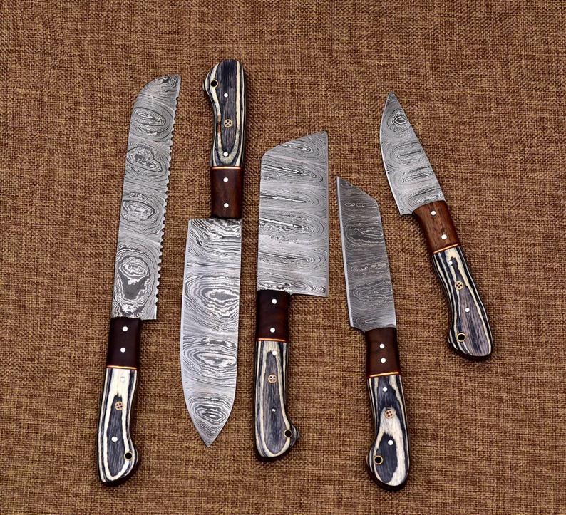 Custom Handmade Damascus Chef Knives Set Kitchen Knives Set Gift For Her Gift For Him - SUSA KNIVES