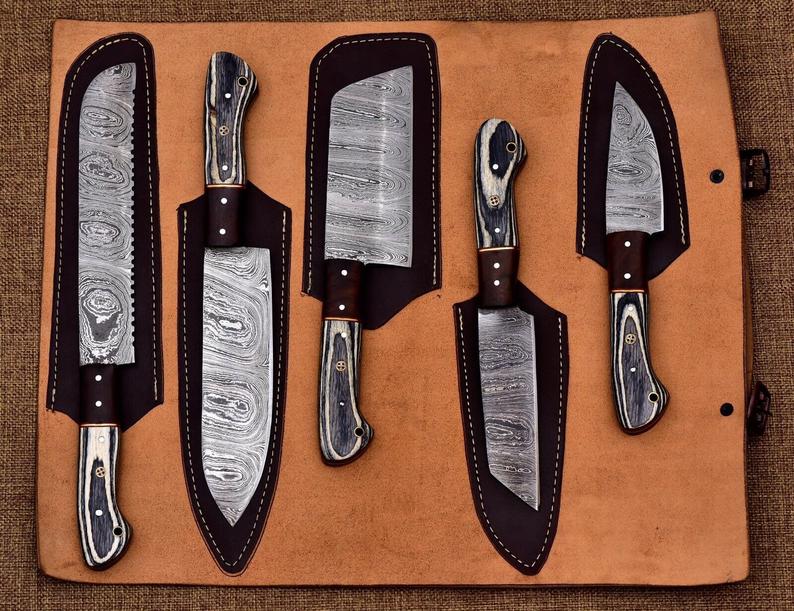 Custom Handmade Damascus Chef Knives Set Kitchen Knives Set Gift For Her Gift For Him - SUSA KNIVES