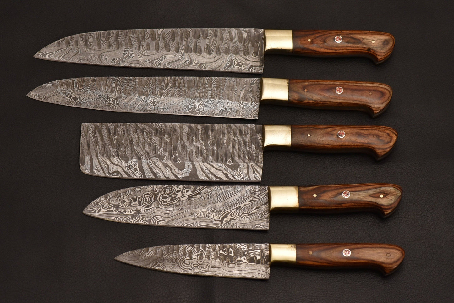 Custom made chef knife set/5-Pcs kitchen knife set with leather roller /valentine gift/gift for her/kitchen and Dinning/Heart Warming gift - SUSA KNIVES