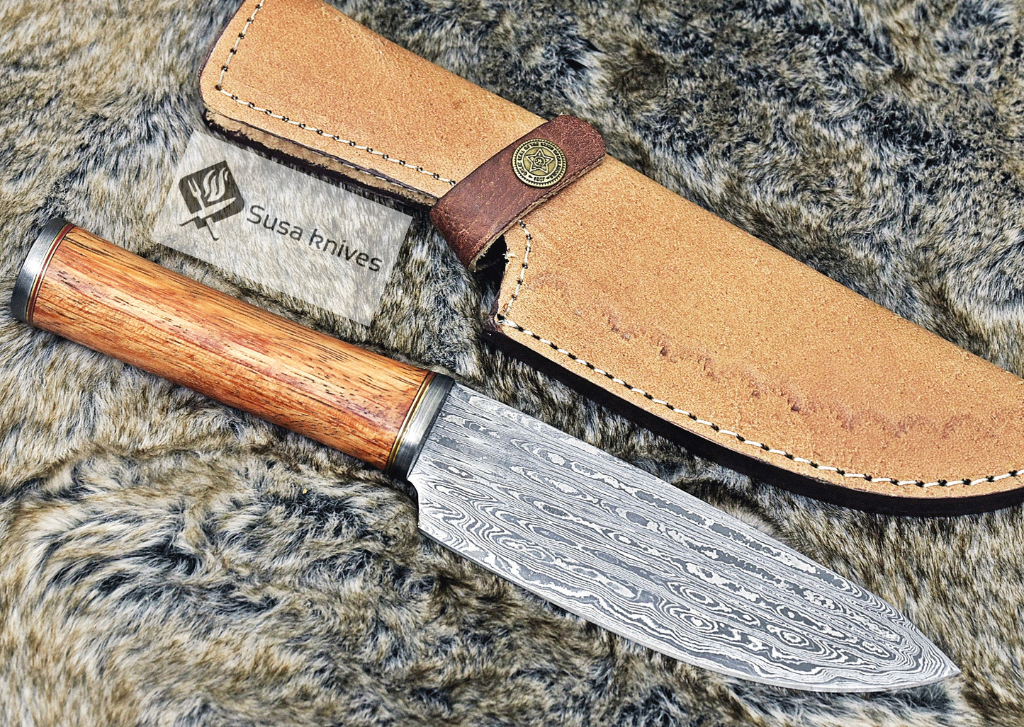 DAMASCUS STEEL PRO CHEF KNIFE, 10.5", DAMASCUS STEEL BLADE, EXOTIC RED MERANTI WOOD HANDLE, CUSTOM FULL TANG FIXED BLADE CHEF'S KNIFE - SUSA KNIVES