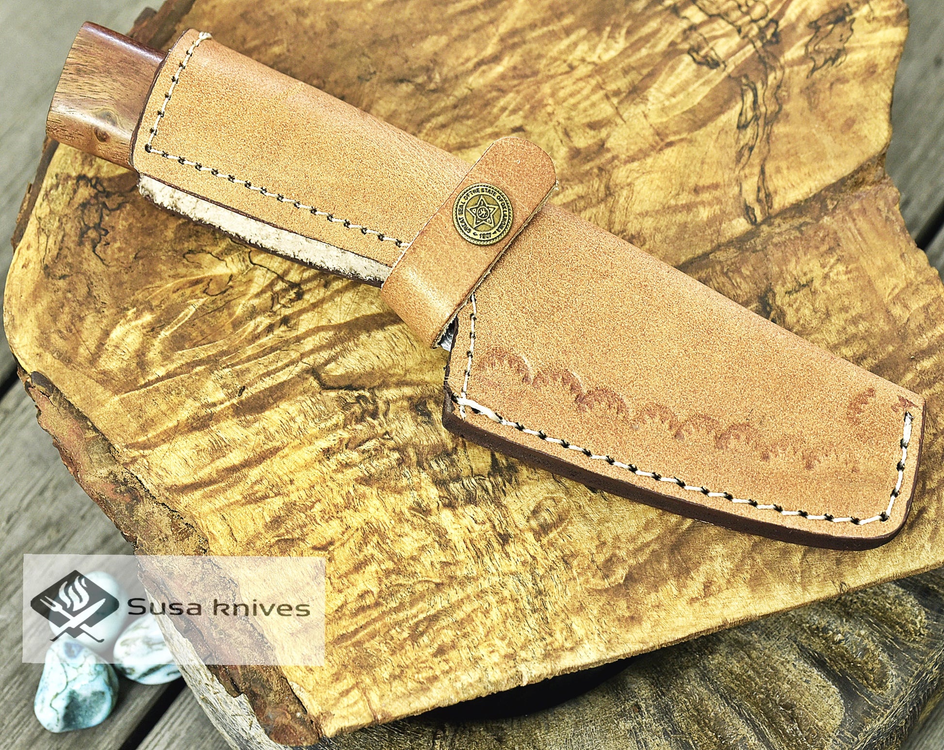CUSTOM DAMASCUS KNIFE, CHEF KNIFE, 8.5" inch UTILITY PAIRING, DAMASCUS STEEL STRAIGHT BACK BLADE, EBONY OLIVE & WALNUT WOOD COMPOSITE HANDLE, FIXED BLADE, FULL TANG - SUSA KNIVES