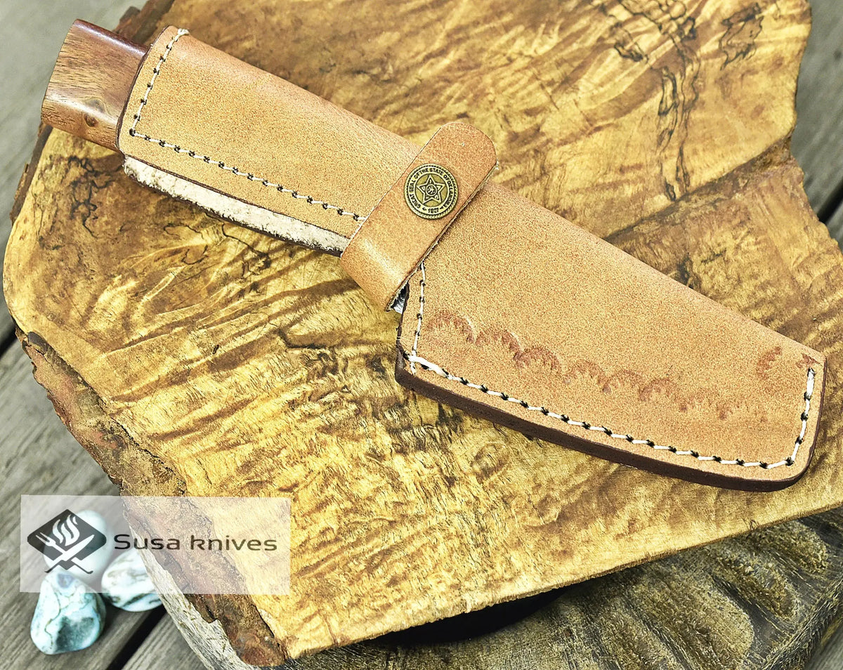 CUSTOM DAMASCUS KNIFE, CHEF KNIFE, 8.5" inch UTILITY PAIRING, DAMASCUS STEEL STRAIGHT BACK BLADE, EBONY OLIVE & WALNUT WOOD COMPOSITE HANDLE, FIXED BLADE, FULL TANG - SUSA KNIVES