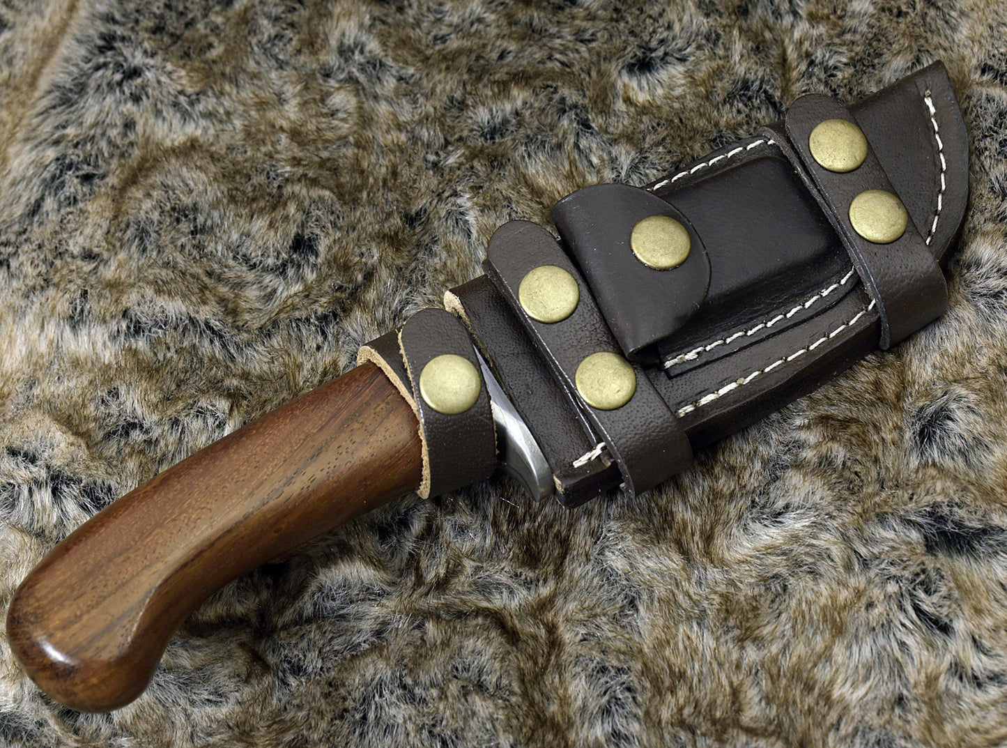 DAMASCUS STEEL BOWIE KNIFE, 10.0", DAMASCUS STEEL STRAIGHT BACK BLADE, HIGHLY FIGURED BOLIVIAN ROSE WOOD, DAMASCUS GUARD, FIXED BLADE, FULL TANG, HAND STITCHED LEATHER SHEATH - SUSA KNIVES