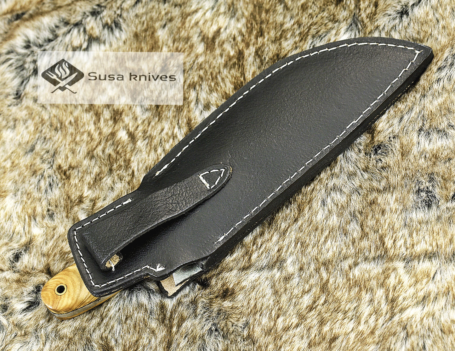 DAMASCUS KNIFE, CUSTOM DAMASCUS STEEL KNIFE, DAMASCUS STEEL CLIP POINT BLADE, 9", EXOTIC OLIVE WOOD HANDLE, LANYARD HOLE, FULL TANG - SUSA KNIVES
