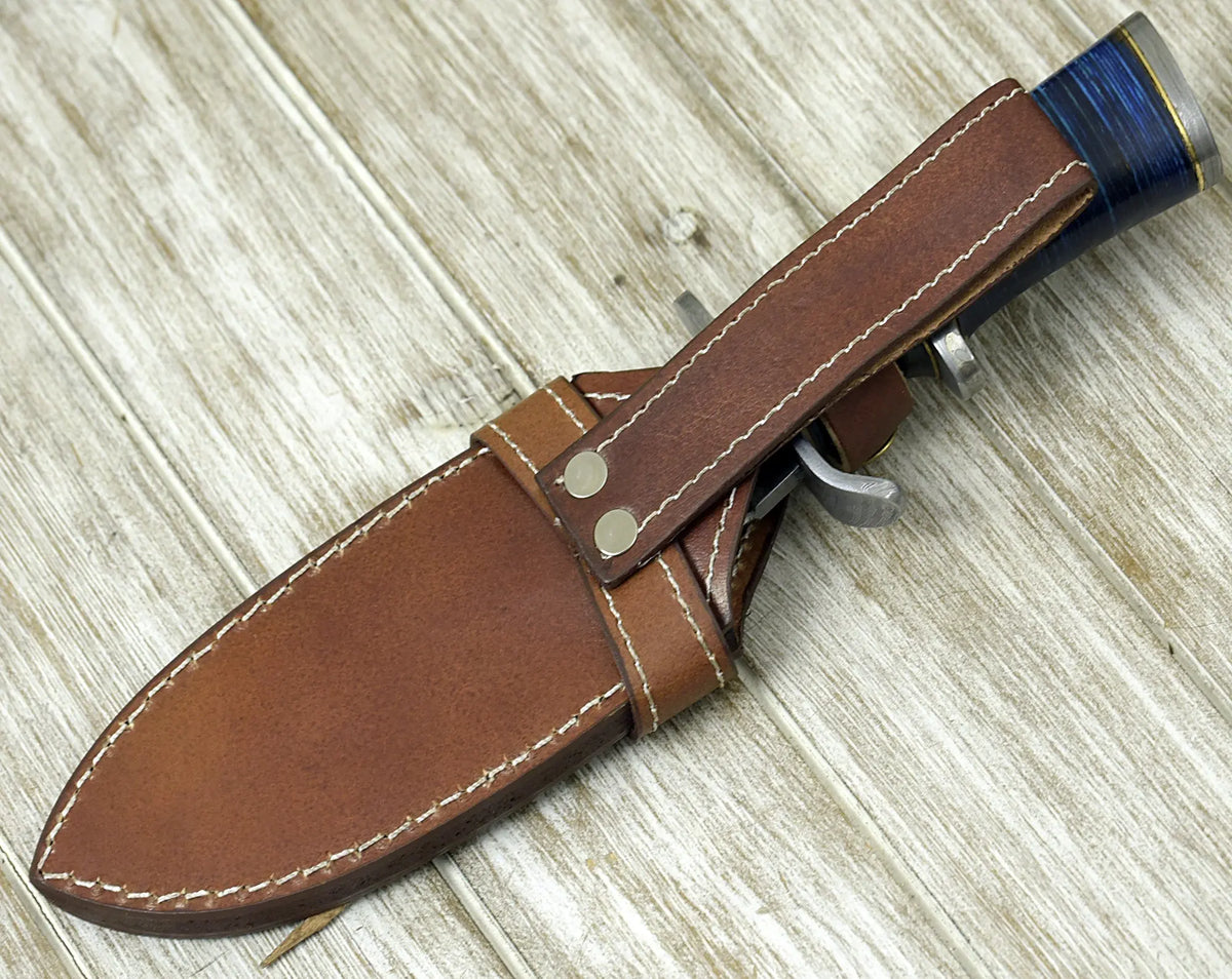DAMASCUS KNIFE, DAMASCUS STEEL HUNTING KNIFE, 9", DAMASCUS STEEL CLIP POINT BLADE, G10 FIBER COMPOSITE HANDLE, FIXED BLADE, HUNTING KNIFE, CUSTOM LEATHER SHEATH - SUSA KNIVES