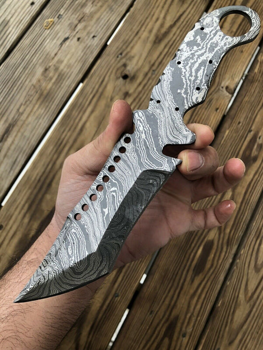 10”inch HAND FORGED DAMASCUS STEEL Hunting Tracker Knife BLANK BLADE FULL TANG - SUSA KNIVES