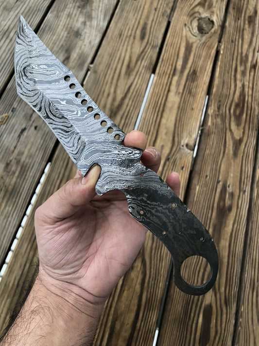 10”inch HAND FORGED DAMASCUS STEEL Hunting Tracker Knife BLANK BLADE FULL TANG - SUSA KNIVES
