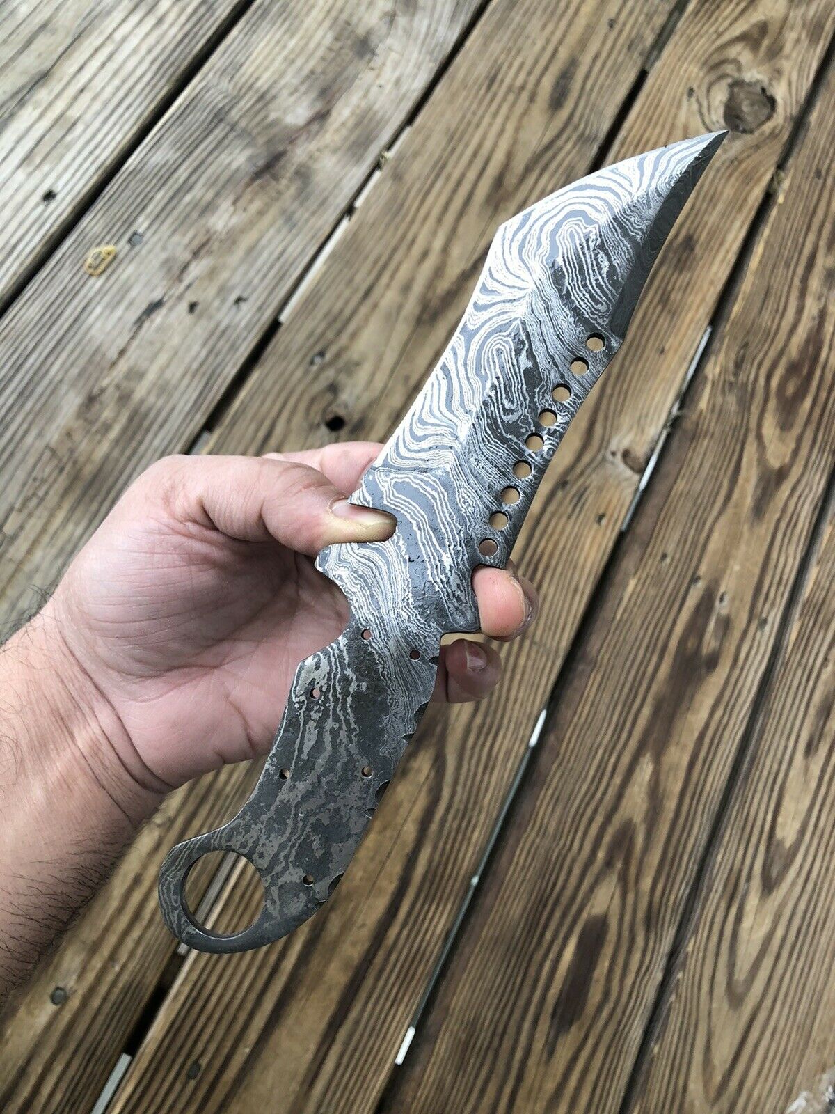10”inch HAND FORGED DAMASCUS STEEL Hunting Tracker Knife BLANK BLADE FULL TANG - SUSA KNIVES