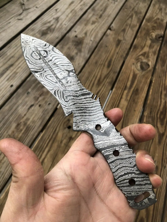10”inch HAND FORGED DAMASCUS STEEL Hunting Kukri Knife BLANK BLADE FULL TANG. - SUSA KNIVES