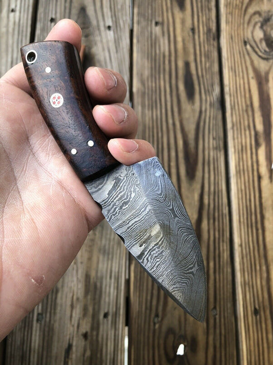 CUSTOM HAND FORGED DAMASCUS STEEL Skinning Knife W/ Rose Wood Handle - SUSA KNIVES