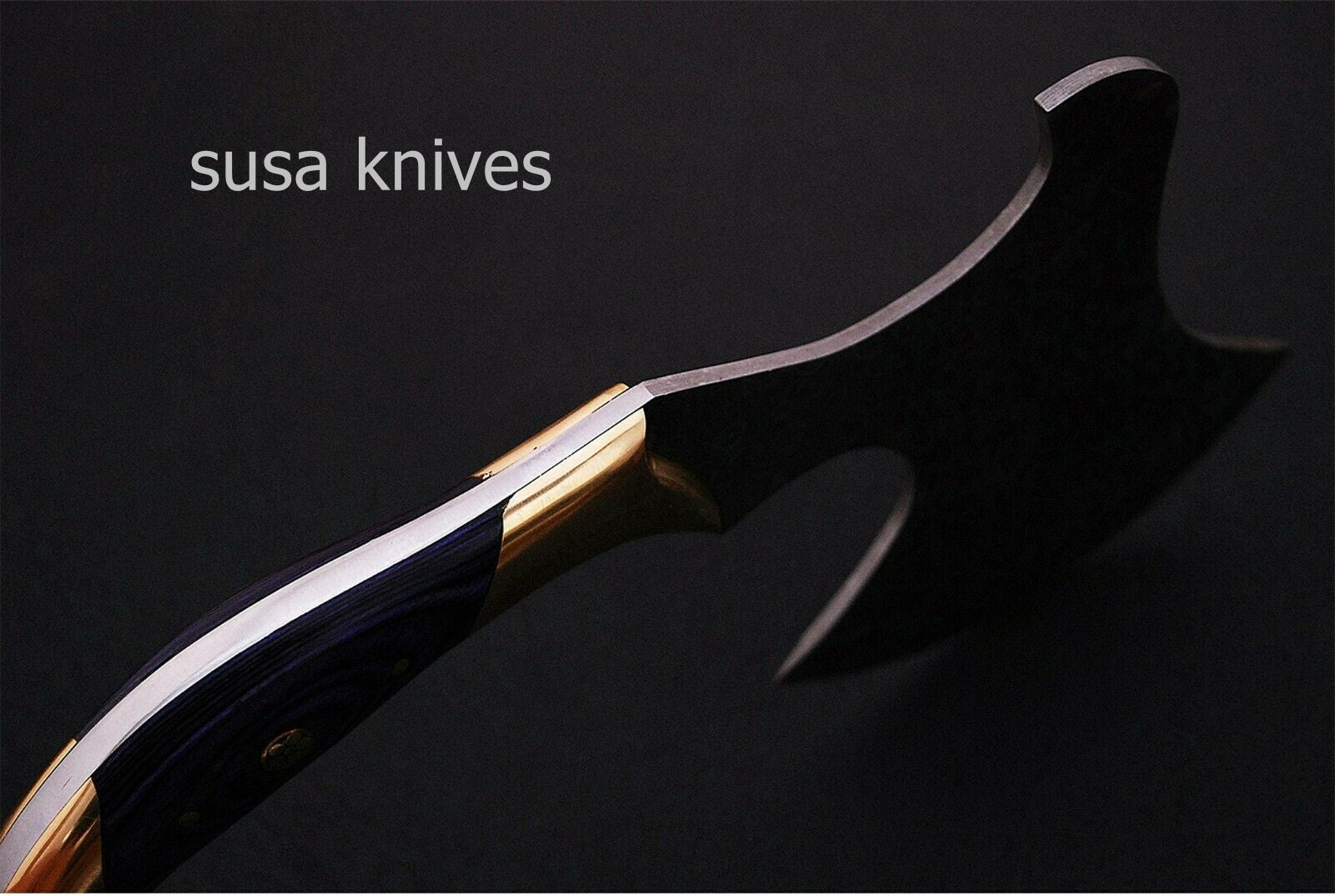 CUSTOM HANDMADE DAMASCUS STEEL CAMPING AXE WITH LEATHER SHEATH - SUSA KNIVES