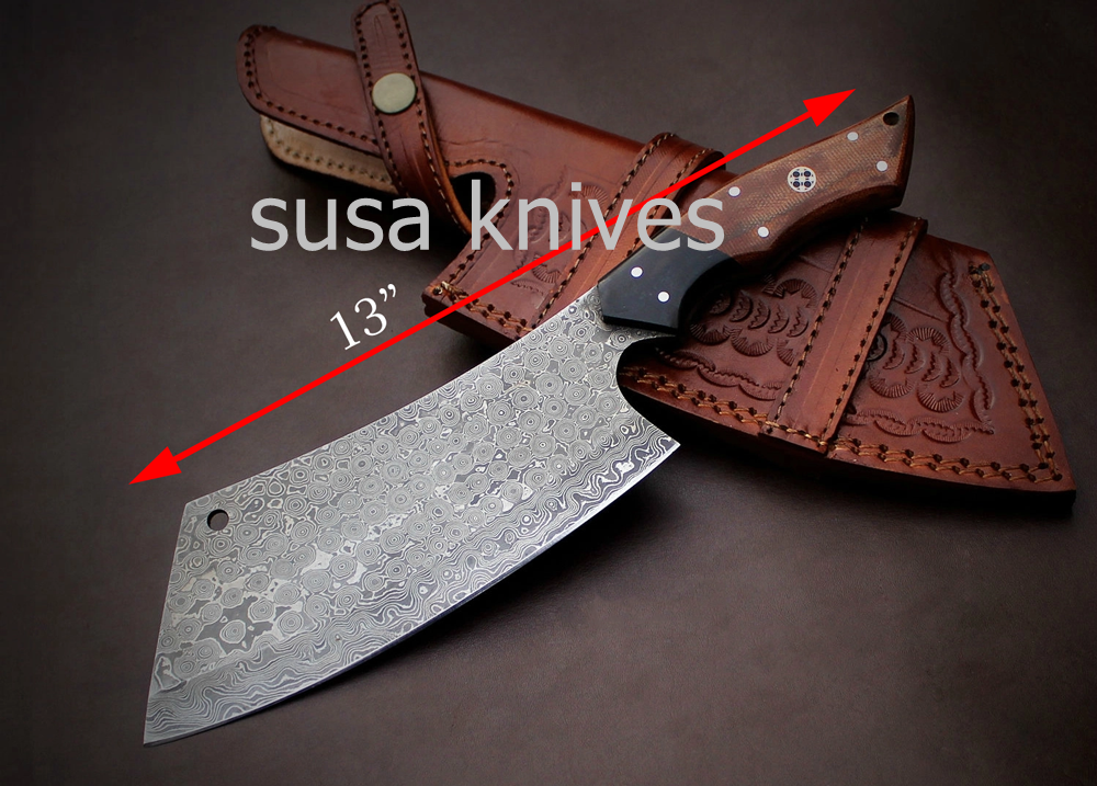 Custom Handmade Damascus Meat Cleaver Chef Knife Butcher Chopper Damascus Steel - SUSA KNIVES