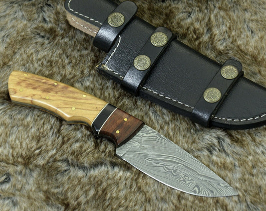 Damascus Knife Damascus Steel hunting Knife 9” Olive Wood handle full tang - SUSA KNIVES