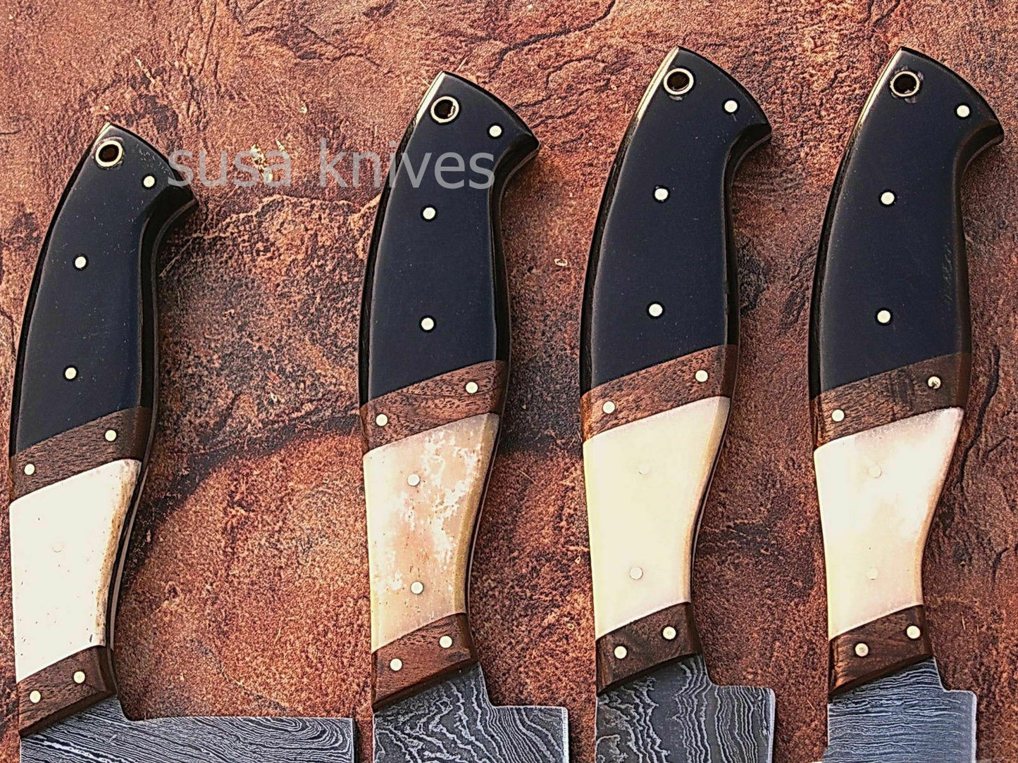 CUSTOM MADE DAMASCUS BLADE 4Pcs. CHEF/KITCHEN KNIVES SET - SUSA KNIVES