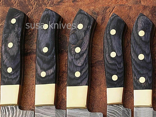 EST CUSTOM MADE DAMASCUS BLADE 5Pcs. CHEF/KITCHEN KNIVES SET - SUSA KNIVES