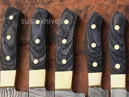 EST CUSTOM MADE DAMASCUS BLADE 5Pcs. CHEF/KITCHEN KNIVES SET - SUSA KNIVES