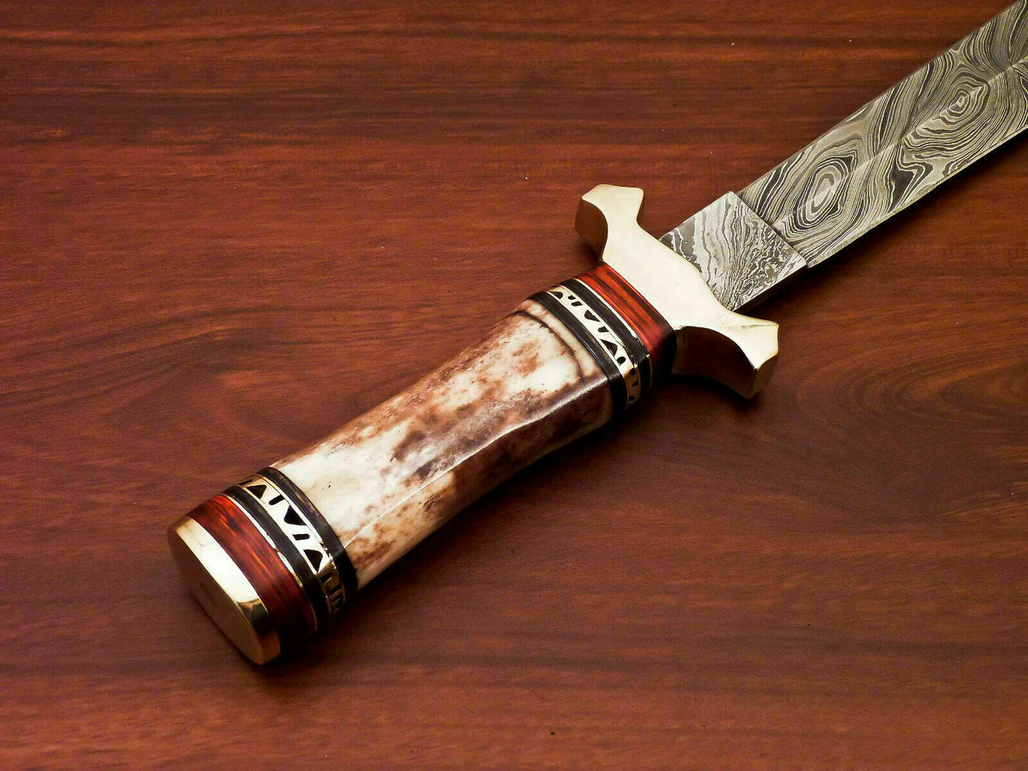 Amazing Custom Handmade Damascus Steel Hunting Knife Stained Camel Bone Handle - SUSA KNIVES