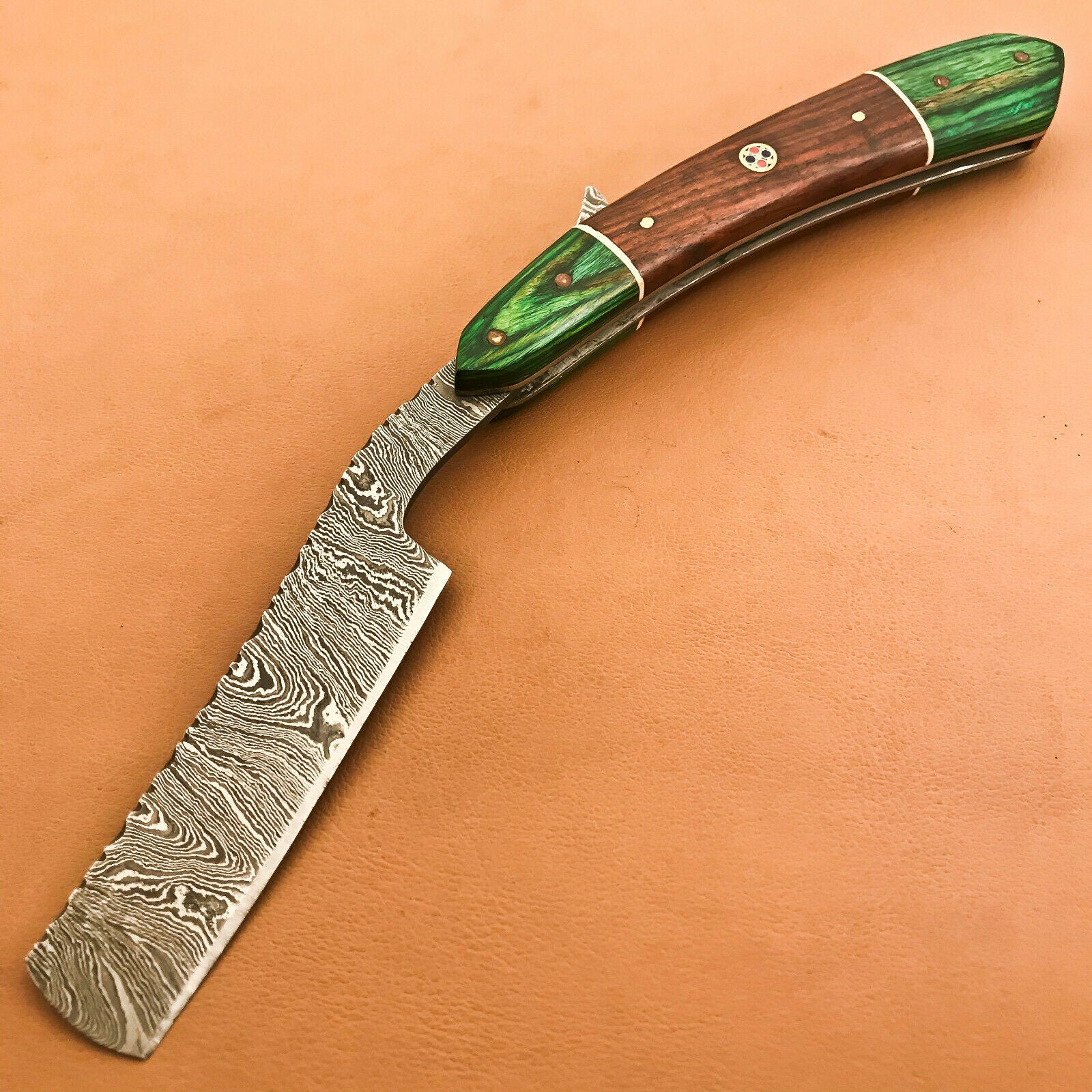 Superb Custom Damascus Steel Folding Handmade Sharp Blade Razors Natural Wood - SUSA KNIVES