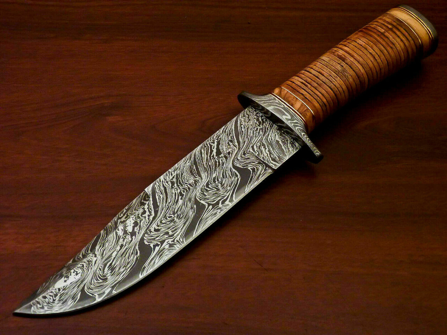 Amazing Custom Handmade Damascus Steel Hunting Knife |Sheath Leather Roll Handle - SUSA KNIVES