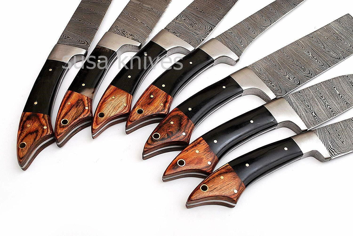 Professional Kitchen Knives Custom Made Hand Crafted Damascus Steel 7Pcs. SET - SUSA KNIVES