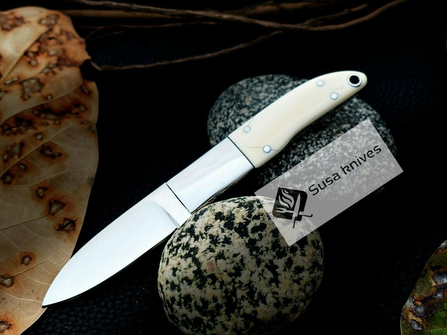 CUSTOM MADE, MIRROR POLISHED 440 C,MAMMOTH HANDLE HUNTING / FIGHTING KNIFE - SUSA KNIVES