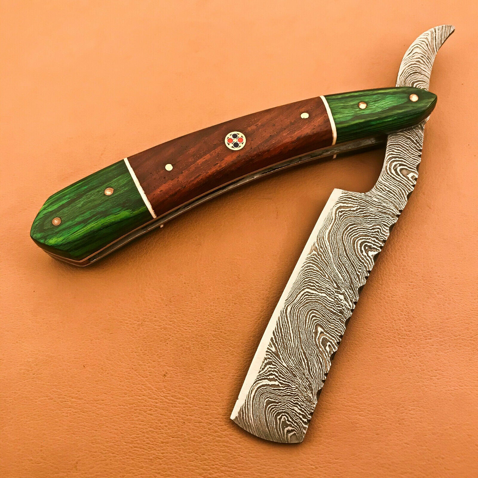 Superb Custom Damascus Steel Folding Handmade Sharp Blade Razors Natural Wood - SUSA KNIVES