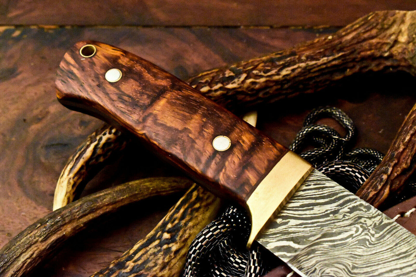 Custom Handmade Damascus Hunting Skinning Blade Hunter Camping Full Tang Knife - SUSA KNIVES