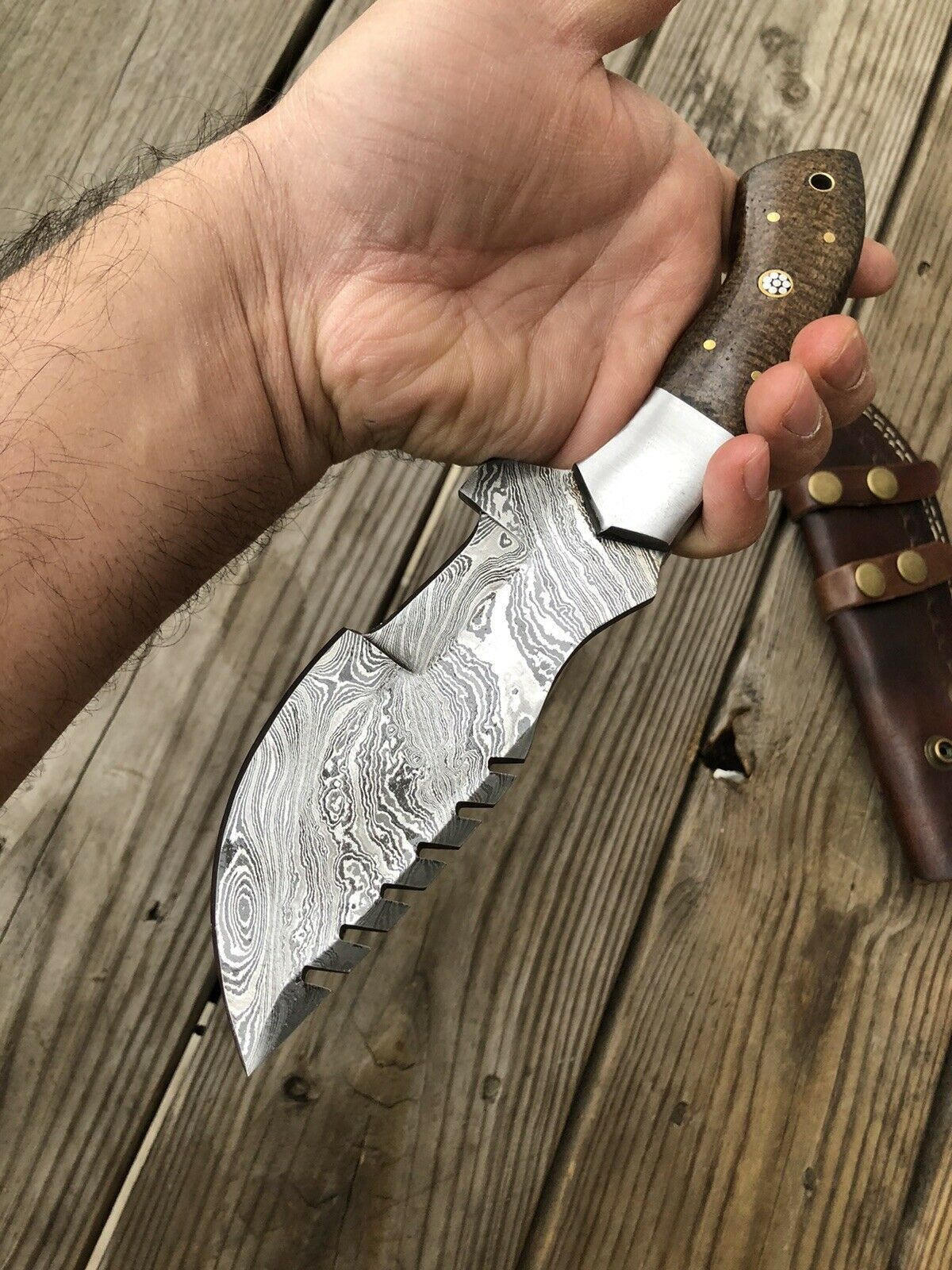 CUSTOM HAND FORGED DAMASCUS STEEL TRACKER Hunting KNIFE - SUSA KNIVES