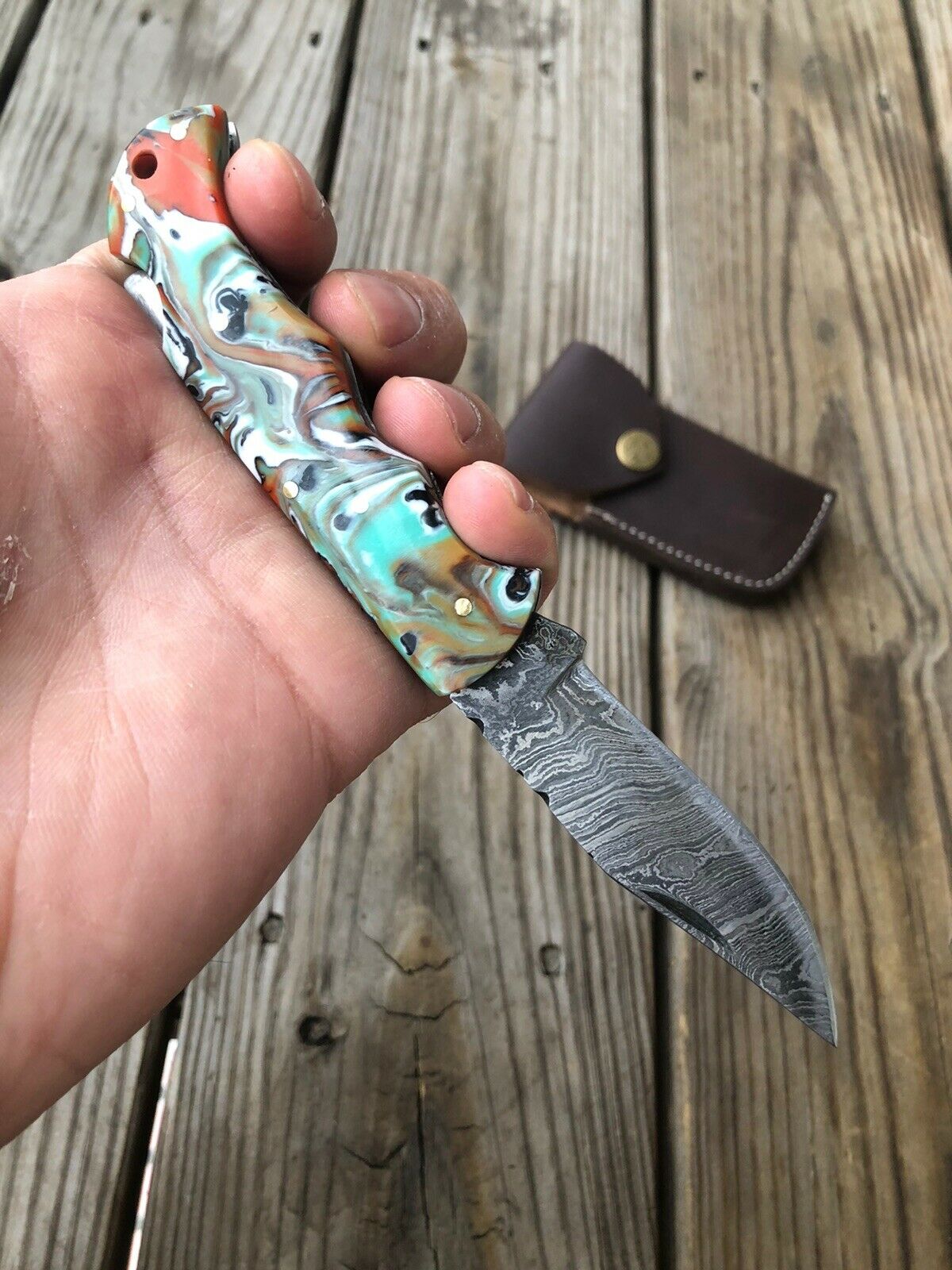 Custom HAND FORGED DAMASCUS STEEL Folding Pocket Knife W/ Back Lock - SUSA KNIVES