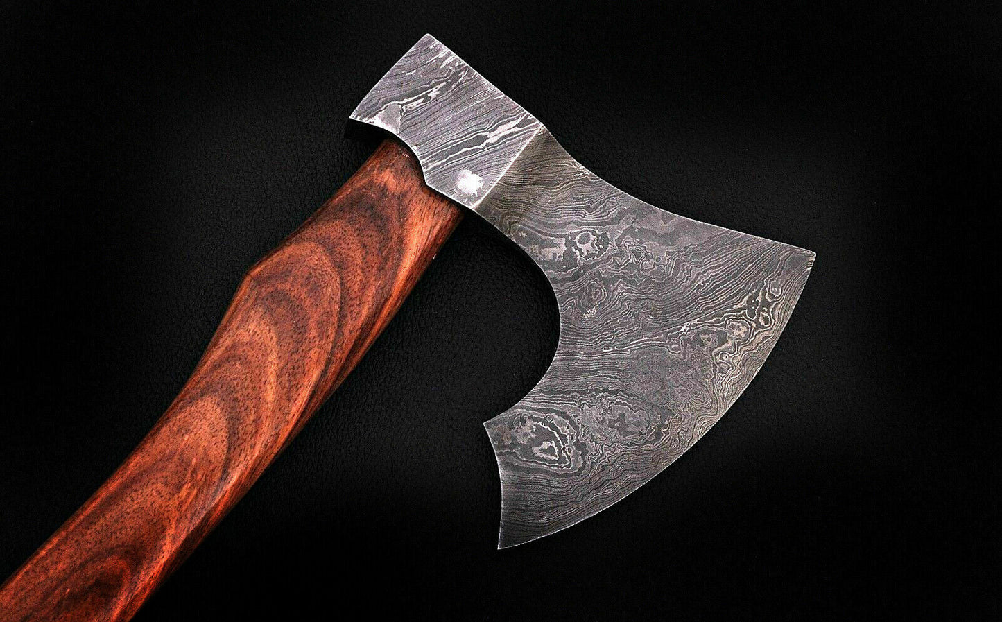 CUSTOM HAND FORGED DAMASCUS STEEL WALNUT WOOD TOMAHAWK AXE WITH LEATHER SHEATH - SUSA KNIVES