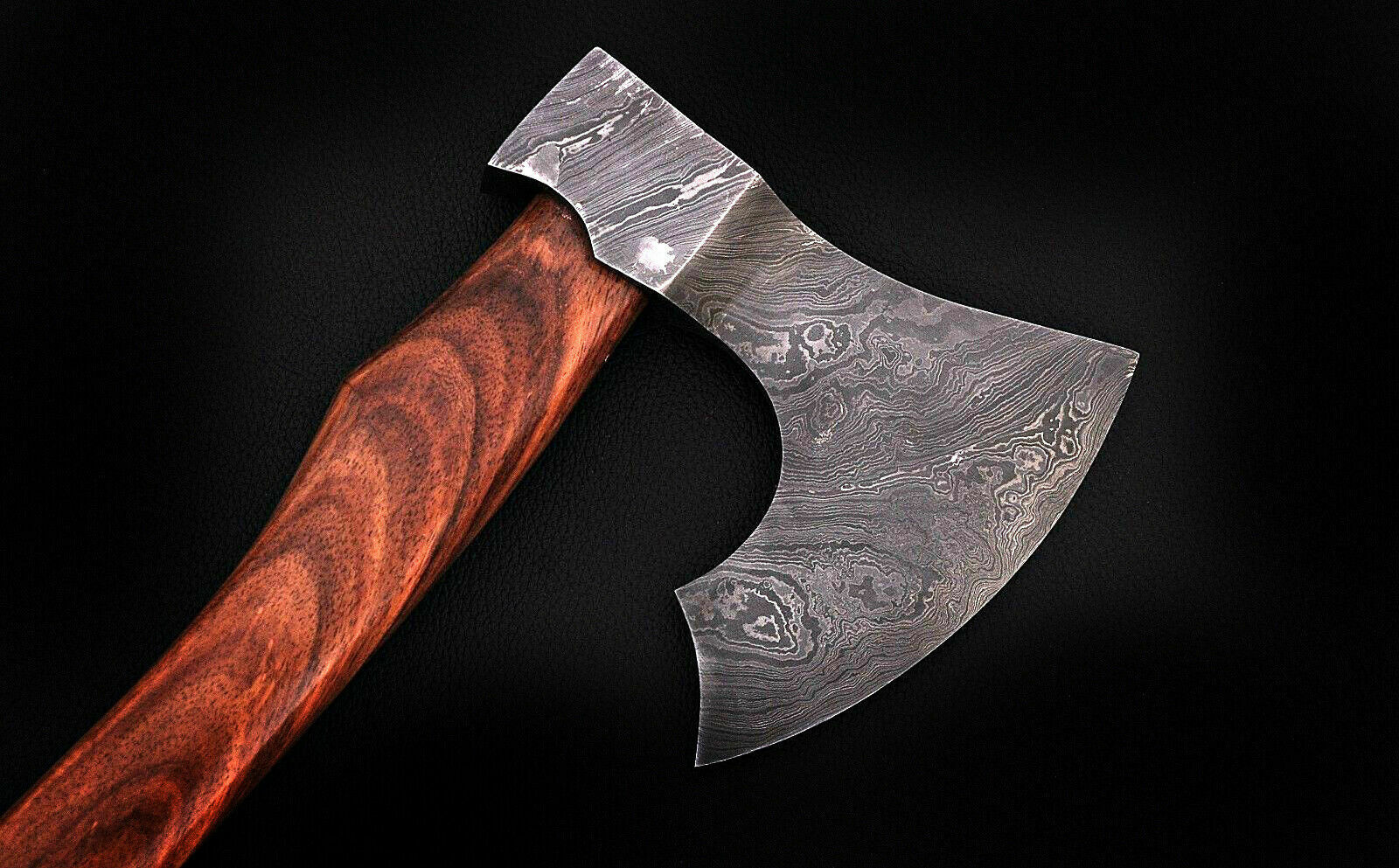 CUSTOM HAND FORGED DAMASCUS STEEL WALNUT WOOD TOMAHAWK AXE WITH LEATHER SHEATH - SUSA KNIVES