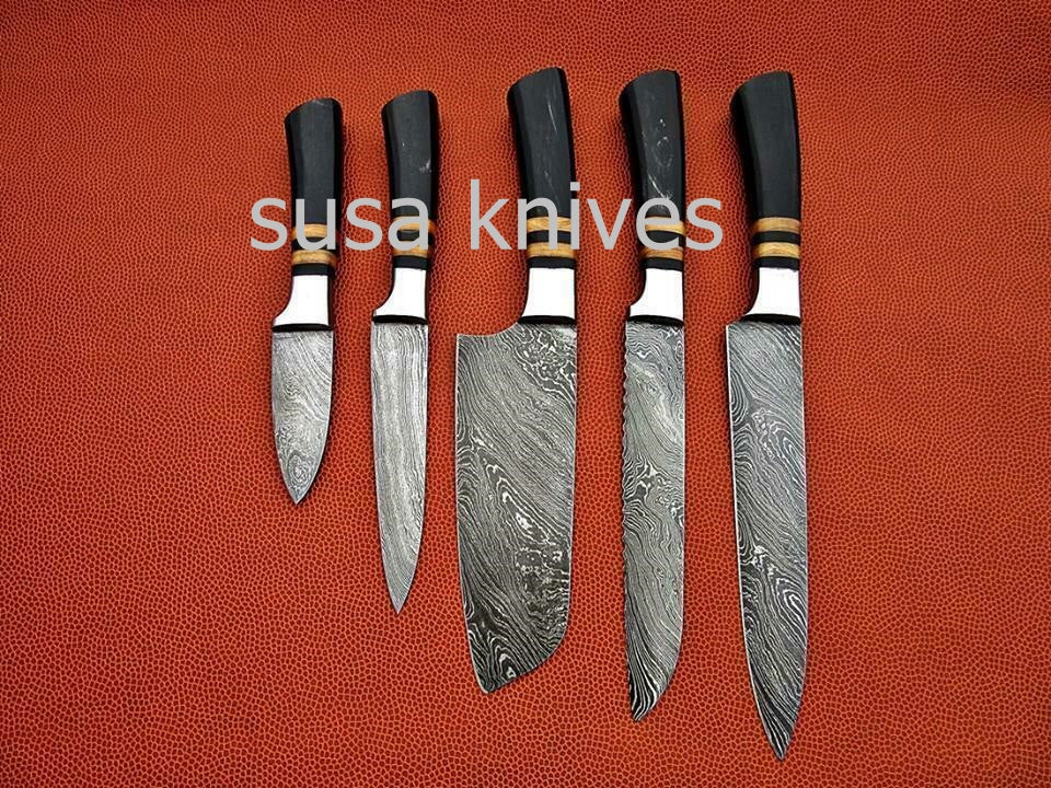 CUSTOM MADE DAMASCUS BLADE 5Pcs. CHEF/KITCHEN KNIVES SET - SUSA KNIVES