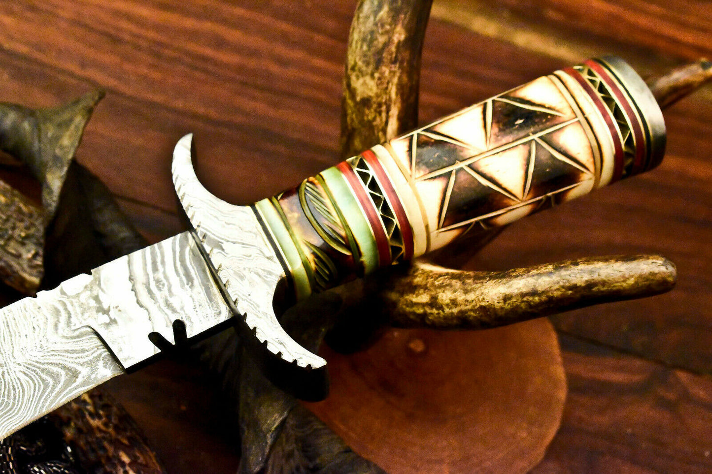 Custom Handmade Damascus Kukri Hunting Knife | Farms Camel Bone - SUSA KNIVES