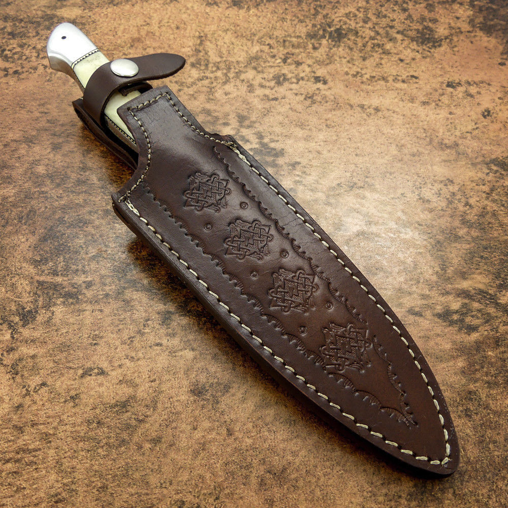 CUSTOM HANDMADE CHEF KITCHEN KNIFE D2 STEEL BEAUTIFUL CAMEL BONE -LEATHER SHEATH - SUSA KNIVES