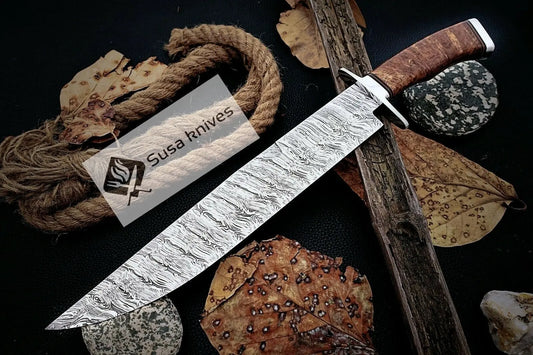 HAND FORGED DAMASCUS STEEL,STRONG GRIP OUTDOOR HUNTING,FIGHTING CLAW BOWIE KNIFE - SUSA KNIVES